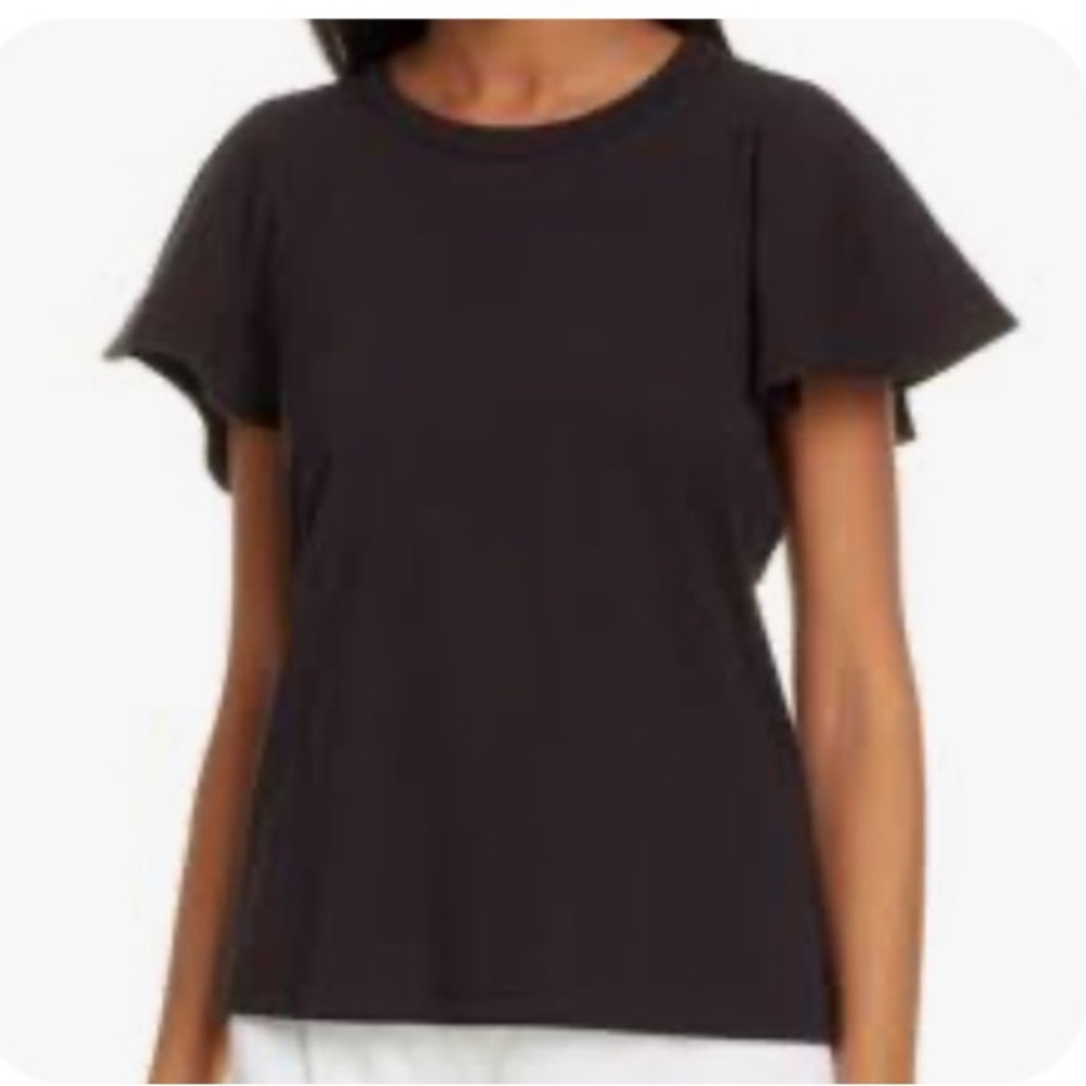 A.L.C. Carrie Flutter Sleeve Cotton Shirt Sleeve T Shirt Black size S‎